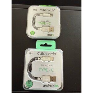 iHip Cute Cords 2 Type C Braided Cable 6ft 10ft Black White Android Sync Charge